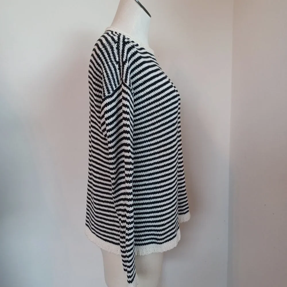 Eileen Fisher Sweater Black White Stripes Size Petite Medium‎